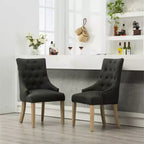 Roundhill Furniture Button Tufted Solid Wood Wingback Hostess Chairs with Nail Heads, Charcoal, Set of 2