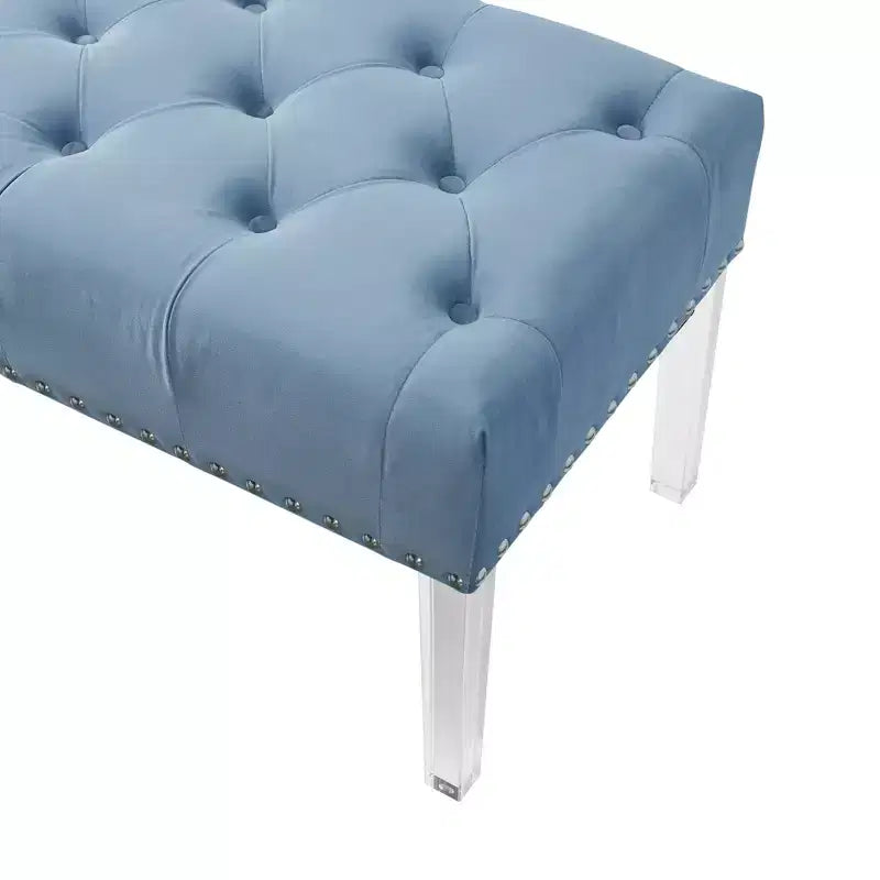 Banco tapizado de terciopelo con botones y patas acrílicas Valley de Roundhill Furniture, azul
