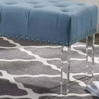 Banco tapizado de terciopelo con botones y patas acrílicas Valley de Roundhill Furniture, azul