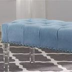 Banco tapizado de terciopelo con botones y patas acrílicas Valley de Roundhill Furniture, azul