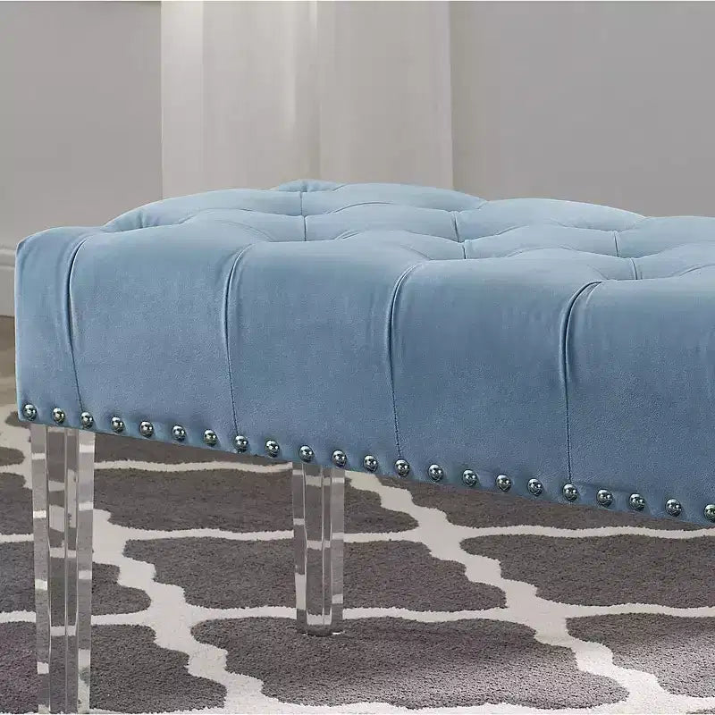 Banco tapizado de terciopelo con botones y patas acrílicas Valley de Roundhill Furniture, azul
