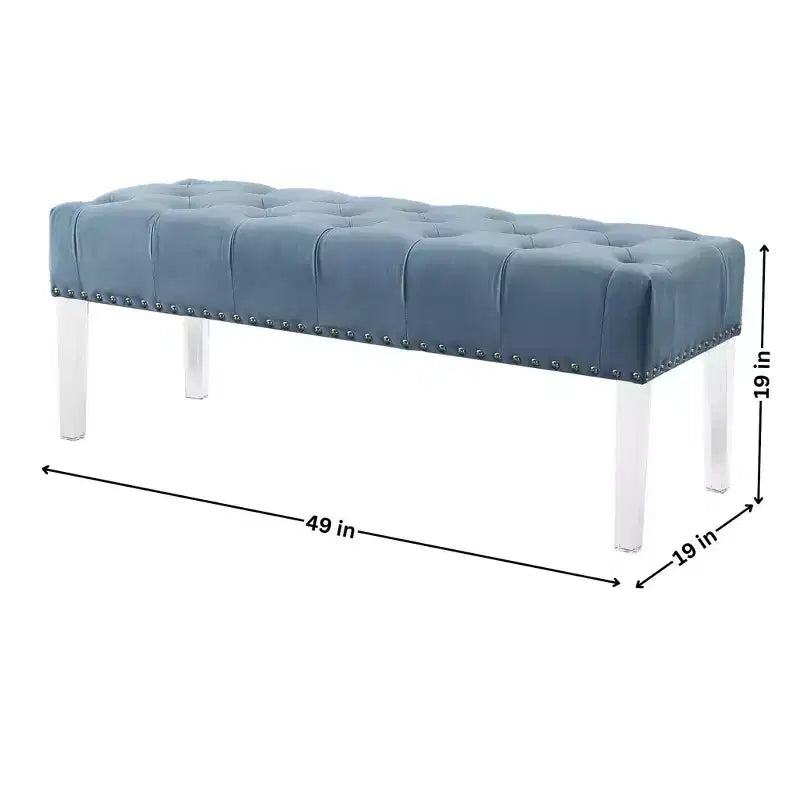 Banco tapizado de terciopelo con botones y patas acrílicas Valley de Roundhill Furniture, azul