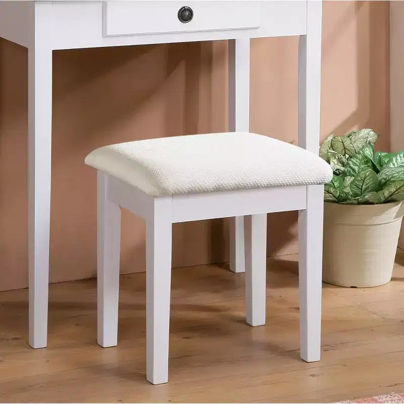 Tocador y juego de taburete de madera blanca Moniya, blanco