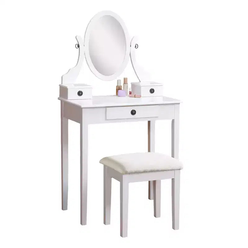 Tocador y juego de taburete de madera blanca Moniya, blanco