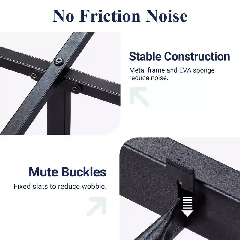 Base de Cama de Metal de Plataforma Resistente Allewie con Cabecero, Decoración Única de Tiras y Remaches