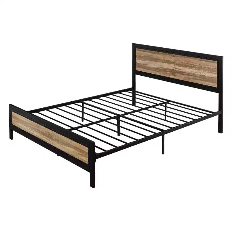 Base de Cama de Metal de Plataforma Resistente Allewie con Cabecero, Decoración Única de Tiras y Remaches