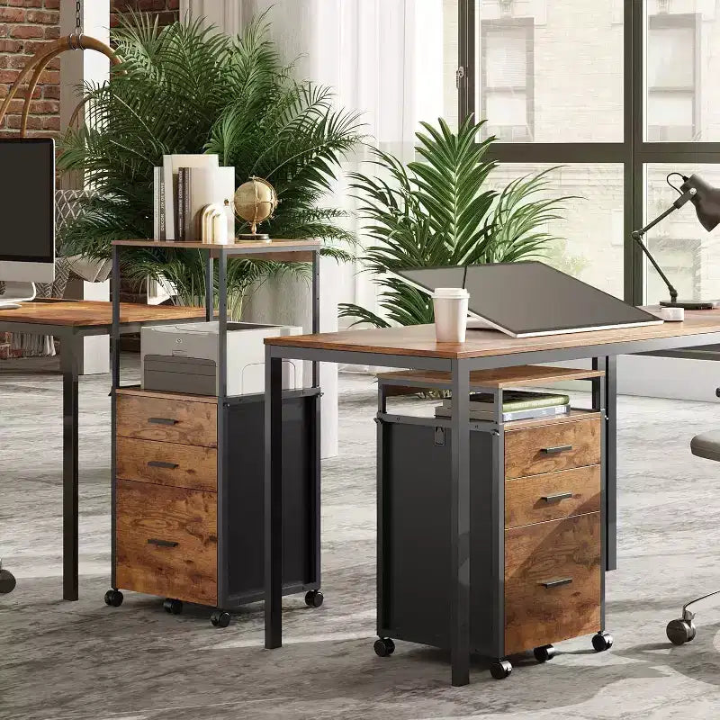Archivador DEXYLLO con cajones de almacenamiento, mueble para impresora con ruedas y estantes ajustables, archivador de madera para oficina en casa