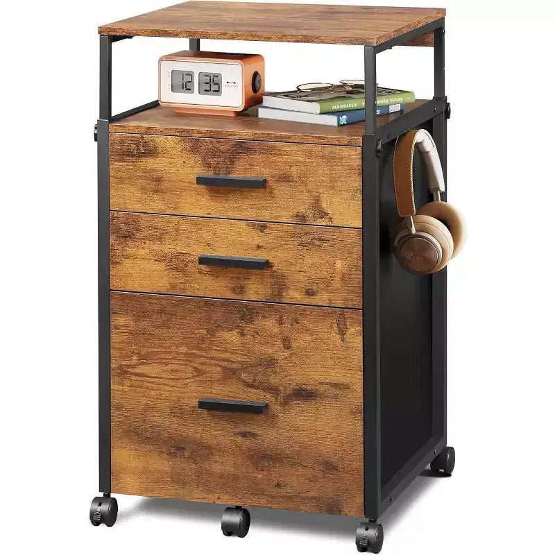 Archivador DEXYLLO con cajones de almacenamiento, mueble para impresora con ruedas y estantes ajustables, archivador de madera para oficina en casa