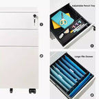 DEXYLLO Archivador con cerradura, Pedestal rodante de 3 cajones para debajo del escritorio, Completamente ensamblado excepto las ruedas