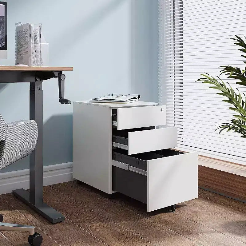 DEXYLLO Archivador con cerradura, Pedestal rodante de 3 cajones para debajo del escritorio, Completamente ensamblado excepto las ruedas