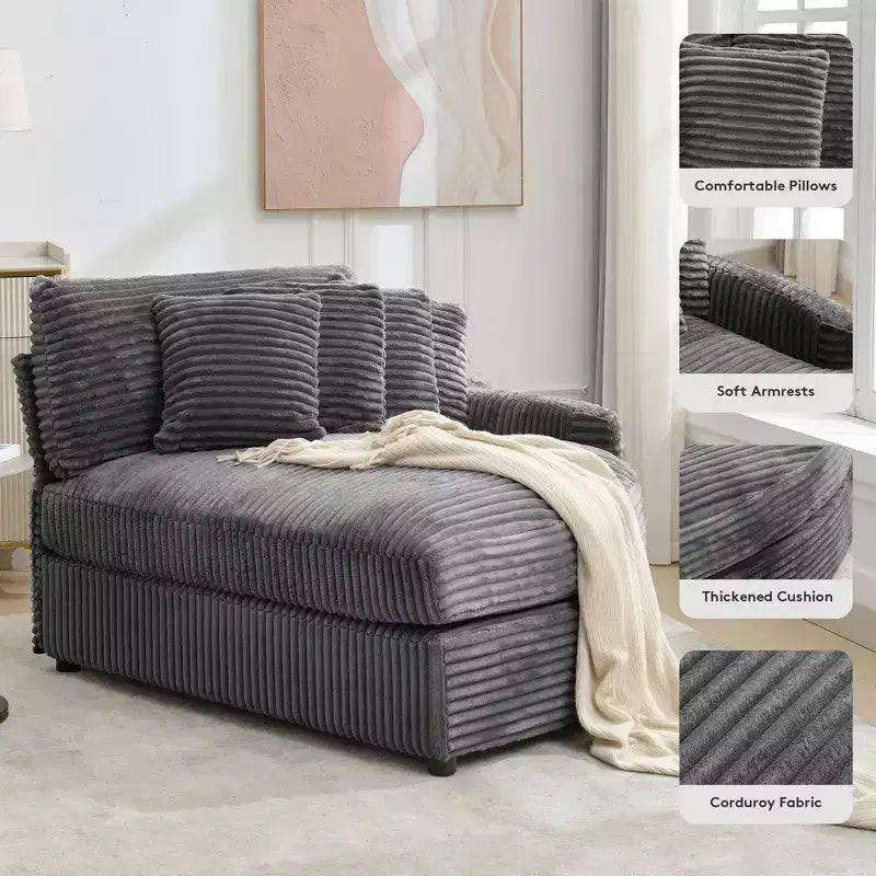 Sofá seccional de pana de Hyleory con chaise longue izquierda y derecha extragrande con 8 almohadas, sofá convertible tapizado