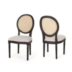 Christopher Knight Home Govan Upholstered Wood and Cane Dining Chairs (Set of 2), Beige/Natural Brown/Dark Brown