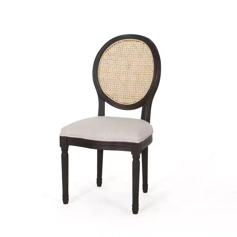 Christopher Knight Home Sillas de comedor Govan tapizadas de madera y caña (juego de 2), beige/marrón natural/marrón oscuro