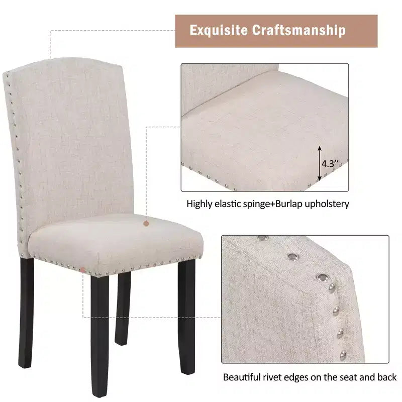 Juego de mesa de comedor de estilo moderno Whisen de 6 piezas con 4 sillas y 1 banco y mesa con tablero de chapa veteada - Blanco