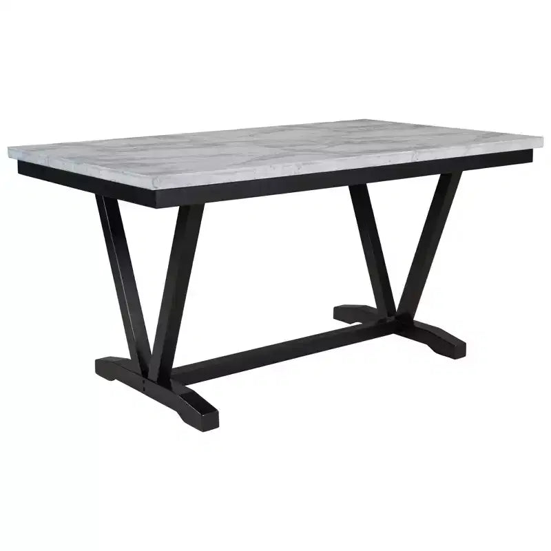 Juego de mesa de comedor de estilo moderno Whisen de 6 piezas con 4 sillas y 1 banco y mesa con tablero de chapa veteada - Blanco