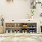 Zapatero de madera Famapy con cojines y estantes abiertos, blanco