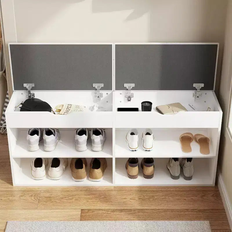 Zapatero de madera Famapy con cojines y estantes abiertos, blanco