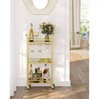 VASAGLE Carrito de Bar, Carrito Servidor para Hogar, Carrito de Bar Pequeño con Estante de 3 Niveles, Botelleros, Copas, Mini Carrito de Bar para Cocina, Oro Pálido