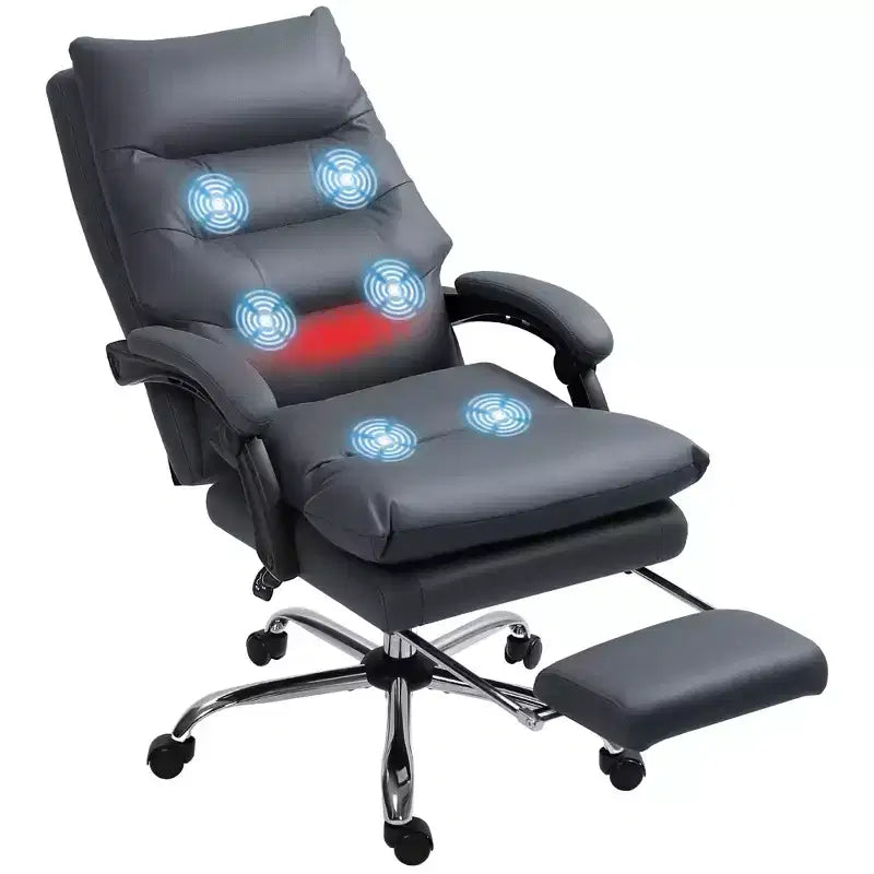Sillón de oficina Vinsetto con masaje vibratorio, respaldo reclinable, reposapiés, cómoda silla de ordenador de microfibra