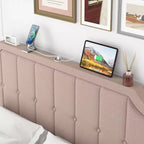 VECELO Base de cama tamaño Queen/Matrimonial con cajones de almacenamiento y puertos de carga, base de cama de plataforma tapizada con cabecero ajustable, beige