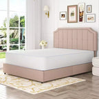 VECELO Base de cama tamaño Queen/Matrimonial con cajones de almacenamiento y puertos de carga, base de cama de plataforma tapizada con cabecero ajustable, beige