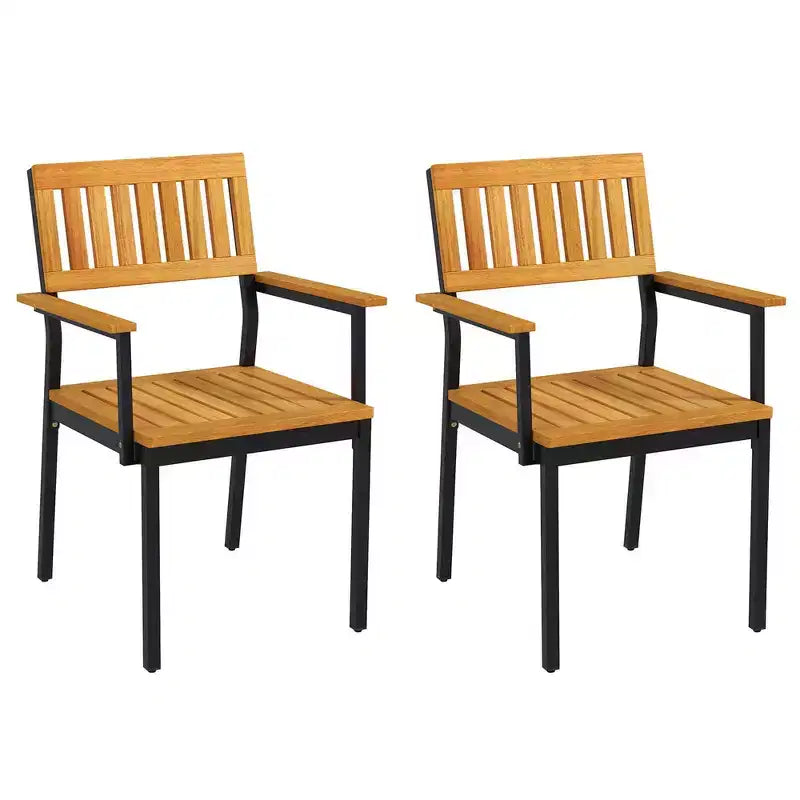 Costway Dining Chair Set of 2/4 with Acacia Wood Backrest Slanted Seat Comfortable Armrests