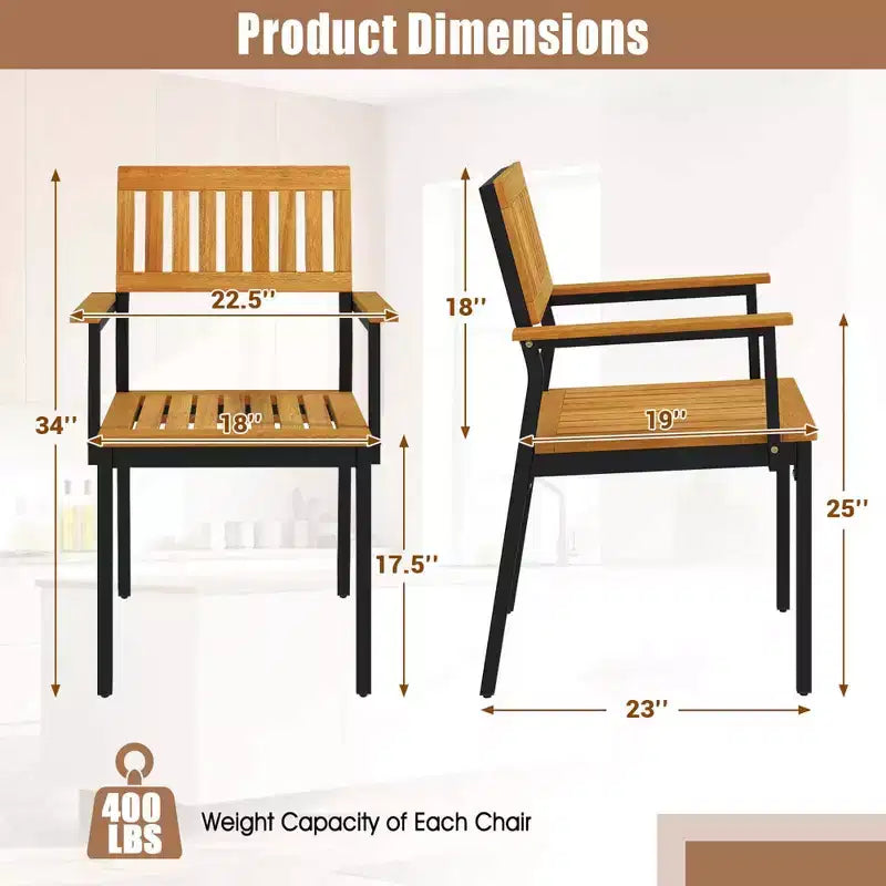 Juego de 2/4 sillas de comedor Costway con respaldo de madera de acacia, asiento inclinado y cómodos reposabrazos