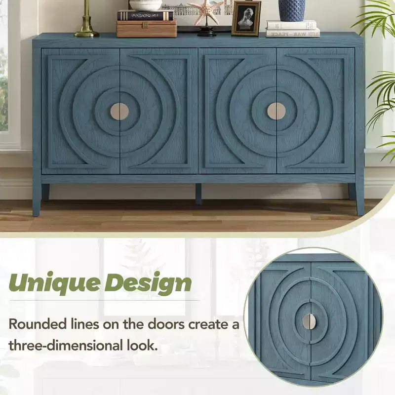 Aparador Retro Whisen con Diseño de Ranura Circular, Tirador de Metal Redondo para Sala de Estar, Entrada, Comedor