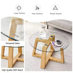 Mesitas de café y té circulares modernas y prácticas, con tablero de cristal templado transparente, mesas de MDF de color madera para salones, dormitorios