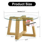 Mesitas de café y té circulares modernas y prácticas, con tablero de cristal templado transparente, mesas de MDF de color madera para salones, dormitorios