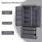 Organizador de despensa de cocina independiente Whisen, gabinete con 3 estantes ajustables, 3 cajones, 8 estantes interiores en las puertas