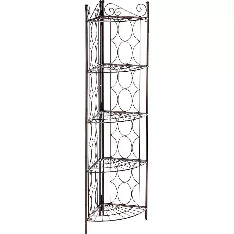 Mueble esquinero de 5 estantes de metal color cobre cepillado marca Kings Brand