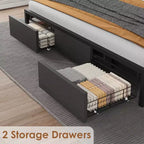 Estructura de cama Whizmax King Size con cabecero tapizado, cama de plataforma industrial King con 2 cajones de almacenamiento y estación de carga, no necesita somier