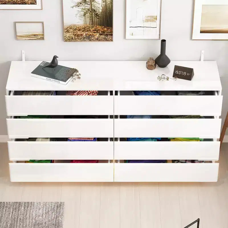 Cómoda Hitow de 8 cajones con luz inferior, acabado de alto brillo, cómoda moderna