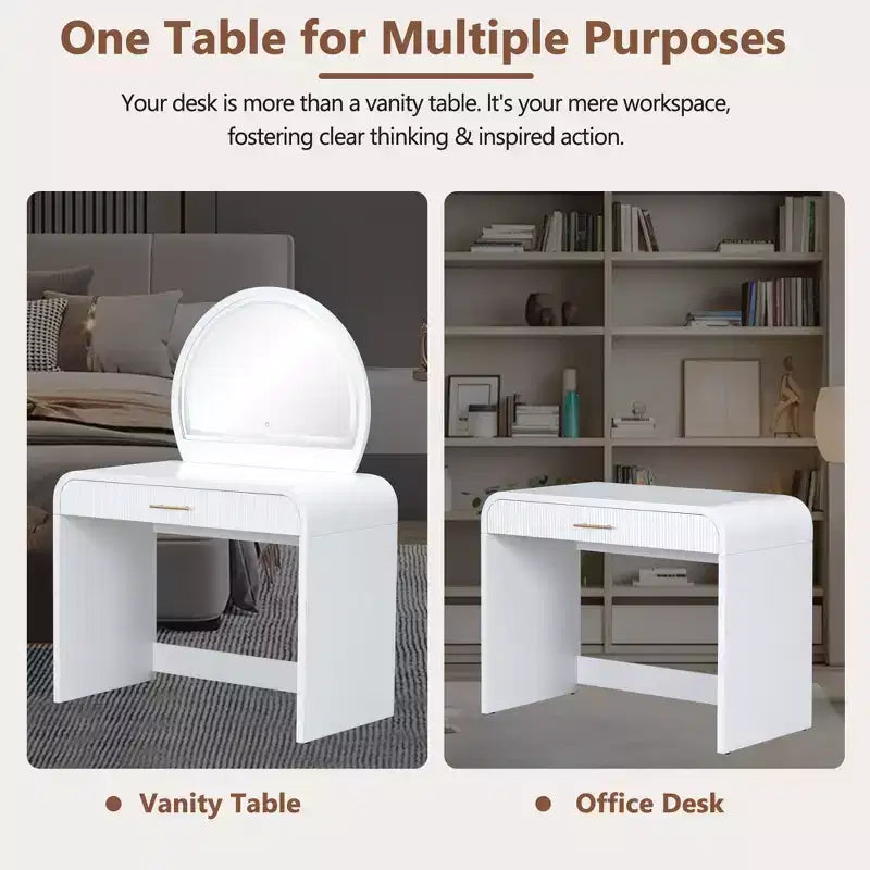 Tocador de 40 W Mesa de maquillaje con espejo iluminado con pantalla táctil y cajón grande, blanco-ModernLuxe