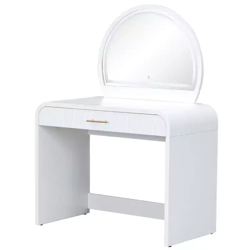 Tocador de 40 W Mesa de maquillaje con espejo iluminado con pantalla táctil y cajón grande, blanco-ModernLuxe
