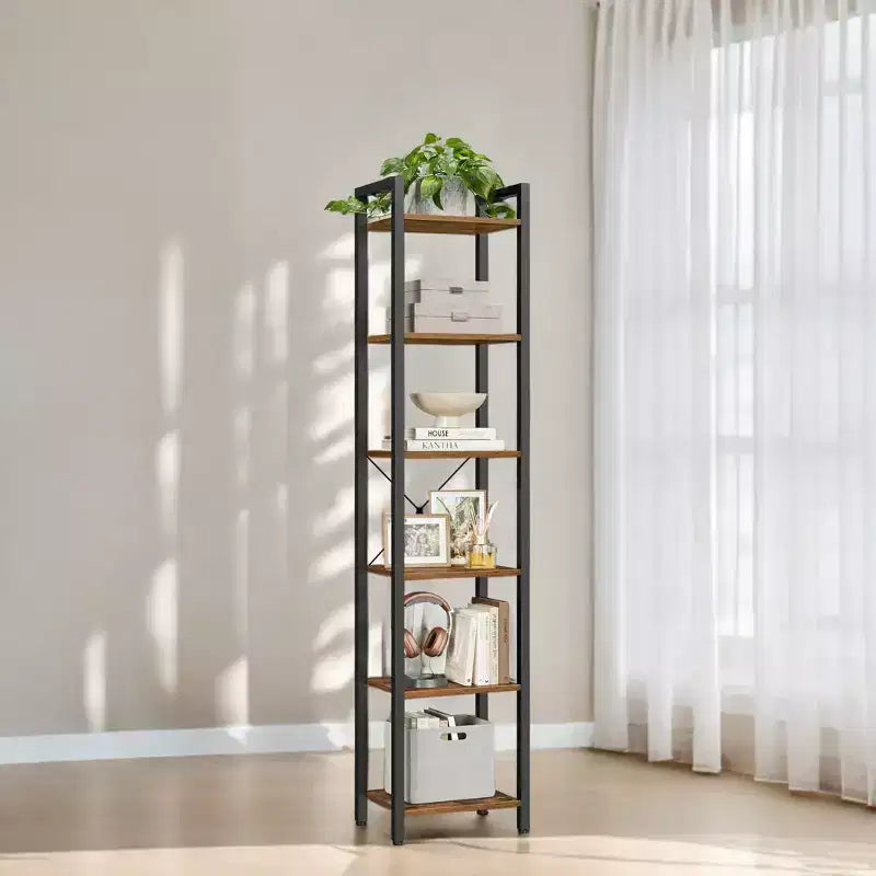 Estantería estrecha alta de 6 niveles, estantería delgada con marco de acero para sala de estar, oficina en casa, estudio - Estilo industrial, 11.8 x 15.7 x 73.8 pulgadas