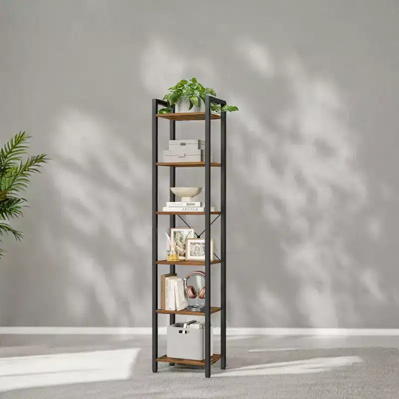 Estantería estrecha alta de 6 niveles, estantería delgada con marco de acero para sala de estar, oficina en casa, estudio - Estilo industrial, 11.8 x 15.7 x 73.8 pulgadas