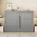 Cama de pared Queen Size Murphy con luces LED, blanco/gris-ModernLuxe