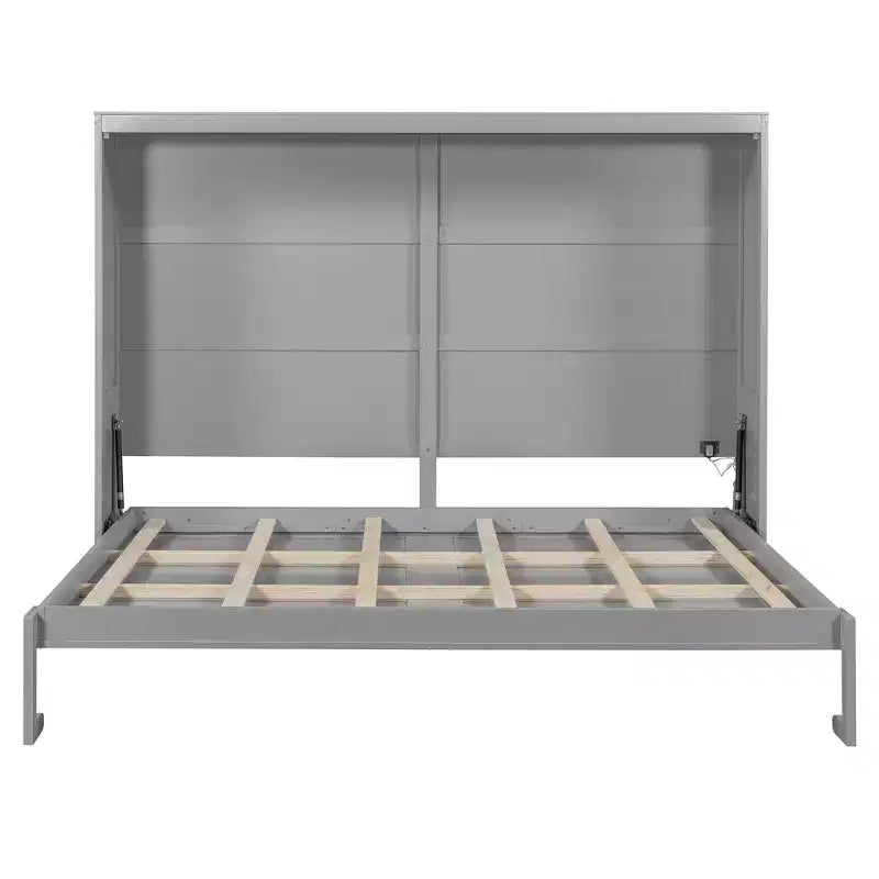 Cama de pared Queen Size Murphy con luces LED, blanco/gris-ModernLuxe