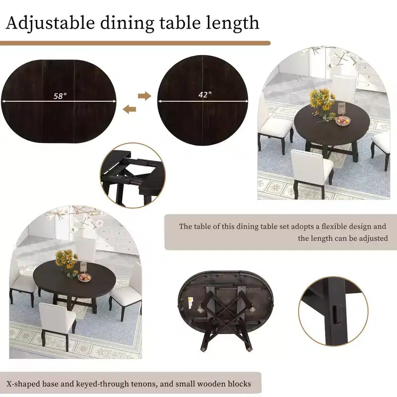 Mesa de comedor Whisen Farmhouse con base en forma de X de 4 patas y extensión de 40.6 cm