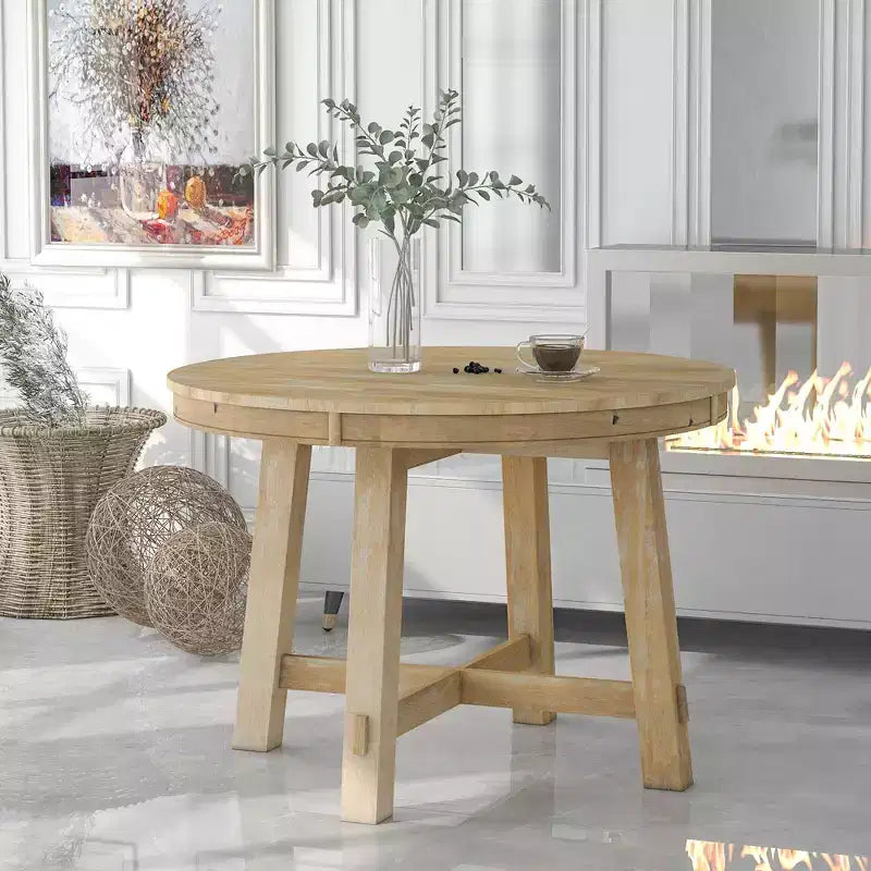 Mesa de comedor Whisen Farmhouse con base en forma de X de 4 patas y extensión de 40.6 cm
