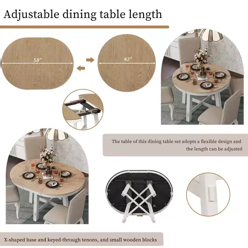 Mesa de comedor Whisen Farmhouse con base en forma de X de 4 patas y extensión de 40.6 cm