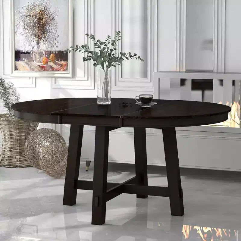 Mesa de comedor Whisen Farmhouse con base en forma de X de 4 patas y extensión de 40.6 cm