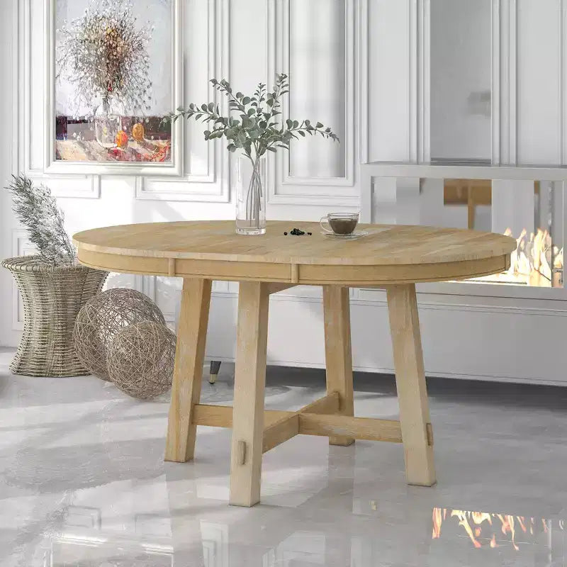 Mesa de comedor Whisen Farmhouse con base en forma de X de 4 patas y extensión de 40.6 cm