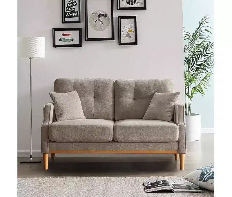 Sofá de 2 plazas GDFStudio Camain de 56,7" con patas de madera, acolchado capitoné y resistente al agua