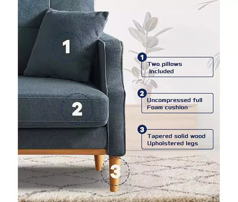 Sofá de 2 plazas GDFStudio Camain de 56,7" con patas de madera, acolchado capitoné y resistente al agua