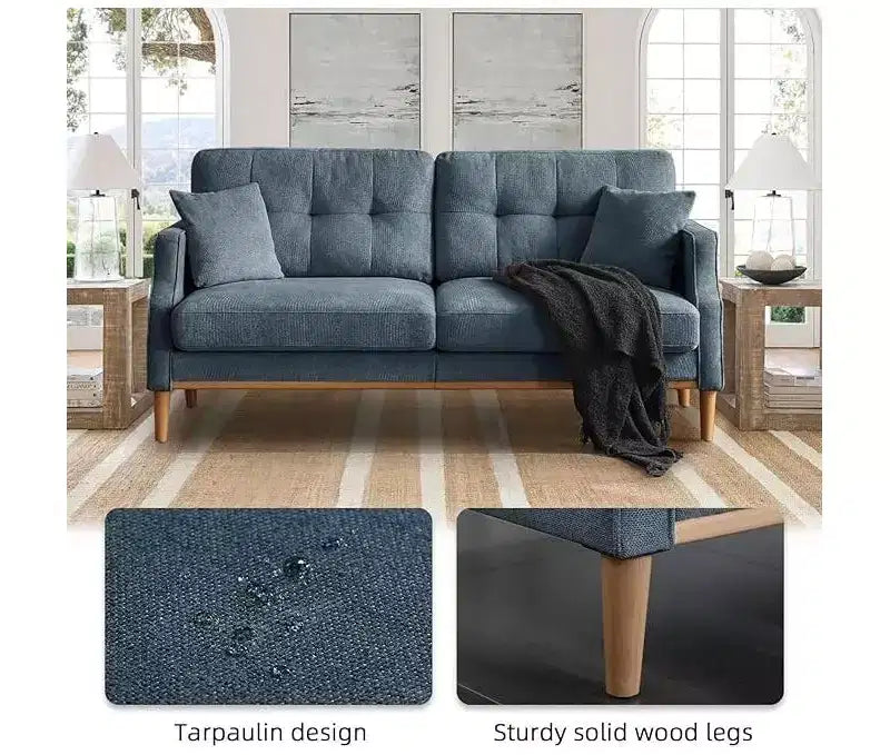 Sofá de 2 plazas GDFStudio Camain de 56,7" con patas de madera, acolchado capitoné y resistente al agua