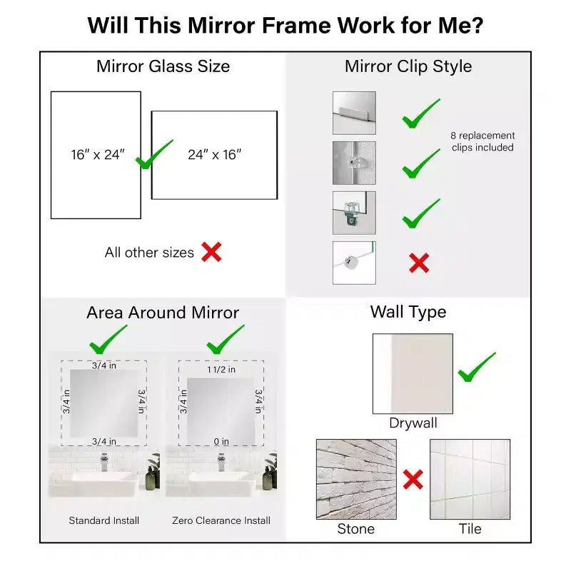 Kit de borde de marco de espejo de baño Amanti Art Mirror Makeover - Marco pelable y pegable completamente ensamblado - Espejo NO incluido - Moldura estrecha Grand Black