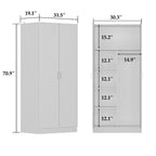 Armario de dos puertas blanco minimalista Famapy con barra para colgar y almacenamiento organizado